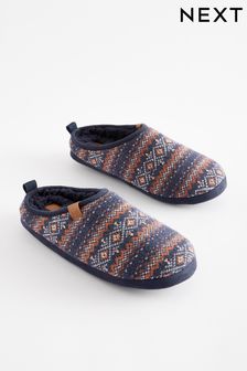 Navy Blue Knitted Fairisle Pattern Mule Slippers (874093) | €17