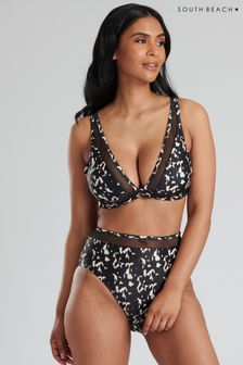 South Beach Black Animal Mesh Panel Top and Briefs (874496) | $73