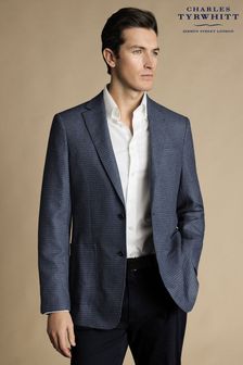 Charles Tyrwhitt Dark Blue Puppytooth Wool Silk Slim Fit Jacket (874650) | kr3,245