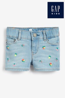 Gap Blue Fruit Embroidered Denim Shorts