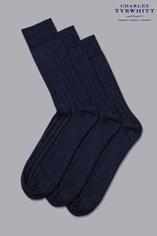 Charles Tyrwhitt Blue Merino Wool Socks 3 Pack (874787) | AED139