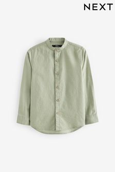 Green Grandad Collar Linen Mix Long Sleeve Shirt (3-16yrs) (874905) | €17 - €24