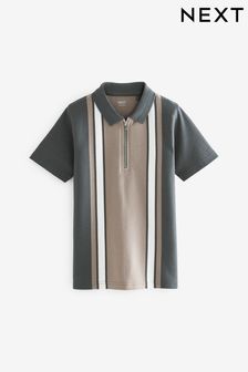Neutral Vertical Colourblock Short Sleeve Zip Neck Polo Shirt (3-16yrs) (874943) | 48 zł - 69 zł