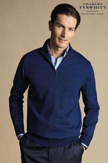 Blau - Charles Tyrwhitt Pullover aus reiner Merinowolle mit RV-Kragen (874970) | 125 €
