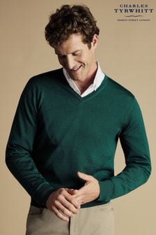 Grün - Charles Tyrwhitt Pullover aus reiner Merinowolle mit V-Ausschnitt (875362) | 125 €