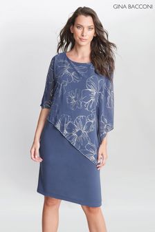 Gina Bacconi Blue Fiona Floral Glittered Asymmetric Dress (875372) | €124