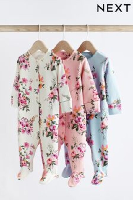 Pastel Floral Baby Sleepsuits 3 Pack (0-2yrs) (875575) | kr241 - kr268