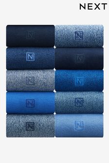 Blue 10 Pack Embroidered Lasting Fresh Socks (875751) | SGD 44
