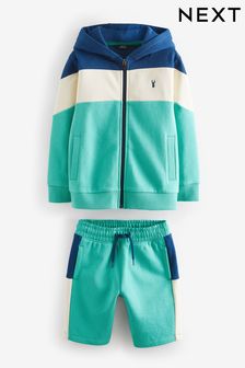 Verde/azul - Conjunto de sudadera con capucha y pantalones cortos con diseño colour block (3-16años) (875808) | 40 € - 47 €