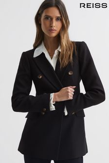 Reiss Black Laura Petite Double Breasted Twill Blazer (875816) | OMR224