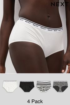 White/Black Printed Midi Cotton Rich Logo Knickers 4 Pack (875829) | 105 zł