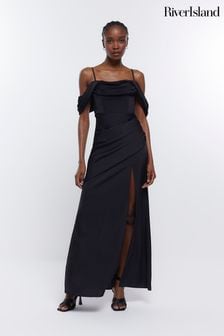 River Island Black Bardot Bridesmaid Dress (875848) | $154