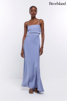 River Island Blue Bandeau Bridesmaid Dress (875888) | $146