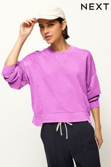 Fluroscent Purple Raw Hem Detail Washed Crew Neck Sweatshirt (876065) | $50