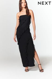 Zwart - Lange bandeau-jurk met ruches (876368) | €69