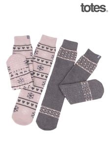 Totes Grey Ladies Original Slipper Socks (Twin Pack) (877389) | 21 €