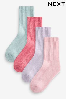 Pink - 4 Pack Cotton Rich Cushioned Footbed Ribbed Ankle Socks (877490) | kr140 - kr180