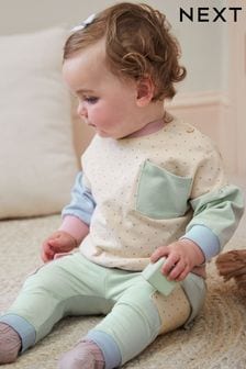 Lila/Alb cu blocuri de culoare - Set confortabil din 2 piese cu pulover și colanți pentru bebeluși (877735) | 116 LEI - 132 LEI