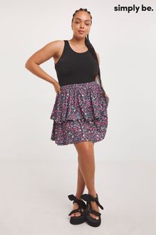 Simply Be Black Ditsy Floral Textured Jersey Tiered Skirt (877946) | €12