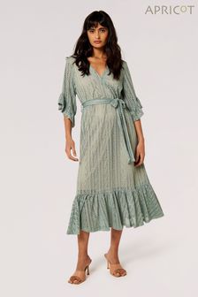 Apricot Green Lace Ruffle Wrap Bell Sleeve Dress (878040) | ￥6,870