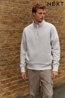 Grey Zip Neck Sweatshirt Jersey Cotton Rich Zip Through Funnel Neck Sweatshirt (878105) | SGD 53