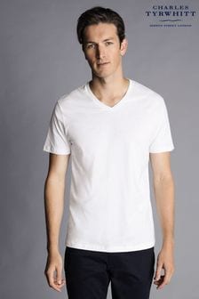 Charles Tyrwhitt White V-Neck Cotton T-Shirt 2 Packs (878250) | SGD 68