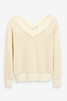 Pull à col en V et détail en maille filet