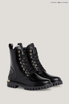 Tommy Hilfiger Poloshed Leather Lace Up Black Boots (878773) | DKK807