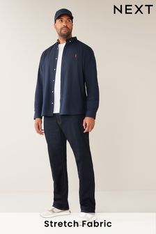 Navy Blue Regular Fit Long Sleeve Stretch Oxford Shirt (879084) | SGD 35