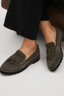 Khaki Green Forever Comfort® Leather Tassel Chunky Loafer Shoes (879198) | kr568