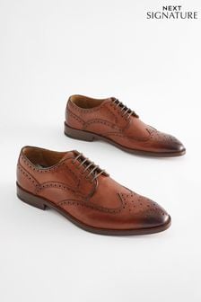 Tan Brown Signature Leather Sole Brogue Shoes (879252) | $149