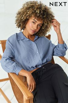 Blue Cropped Crinkle Bubble Hem Shirt (879347) | AED72