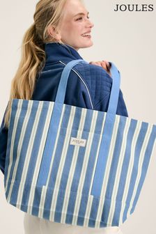 Joules Promenade Blue & White Striped Canvas Beach Bag (879358) | AED138