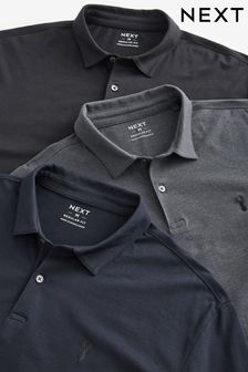 Navy Blue/Grey/Black Long Sleeve Jersey Polo Shirts 3 Pack (880761) | $67