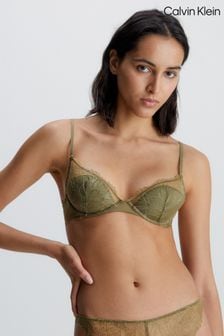 Zielony - Calvin Klein Floral Lace Plunge Bra (880785) | 345 zł