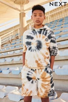 White/Pewter Silver Short Sleeve Tie Dye Hoodie and Shorts Set (3-16yrs) (880994) | ￥3,640 - ￥4,510