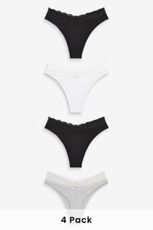 White/Black/Grey Extra High Leg Cotton and Lace Knickers 4 Pack (881254) | $19