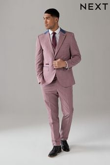 Pink Tailored Fit Trimmed Plain Suit Jacket (881304) | LEI 492