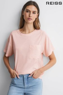 Reiss Pink Sofia Cotton Blend Crew Neck T-Shirt (881320) | SGD 243