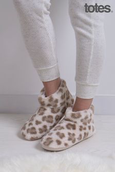 Totes Ladies Faux Fur Animal Short Boot Slippers