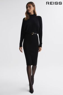 Reiss Black Freya Knitted Long Sleeve Midi Dress (881871) | 303 €