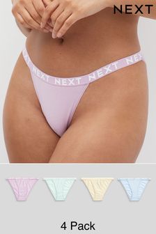 Pastel Colours Tanga Cotton Rich Logo Knickers 4 Pack (882222) | ₪ 53