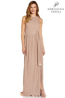 Adrianna Papell Nude Metallic Pleated Gown (882306) | ₪ 684