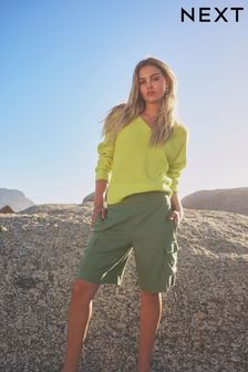 Khaki Green Summer Knee Shorts With Linen (882442) | 30 €