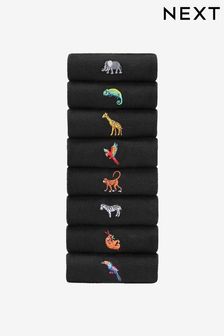 Black Animal 8 Pack Embroidered Socks (882661) | DKK174