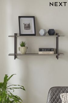 Grey Concrete Effect Two Tier Wall Shelves