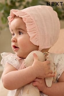 Różowy z falbanami - Czapeczka niemowlęca z tkaniny (0m-cy-2lata) (883046) | 45 zł