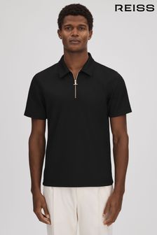 Черный - Приталенная рубашка поло с короткой молнией Reiss Floyd (883078) | €104