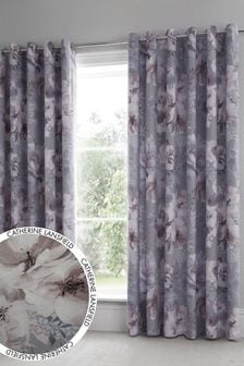 Catherine Lansfield Grey Dramatic Floral Eyelet Curtains (883286) | €27 - €81