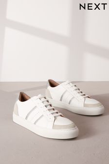White Signature Leather Lace-Up Trainers (883326) | $73